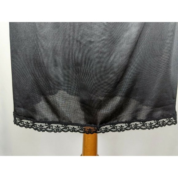 Vintage 80s Skirt Half Slip Black Nylon Lace Trim Misses Size M Warners - Picture 3 of 7